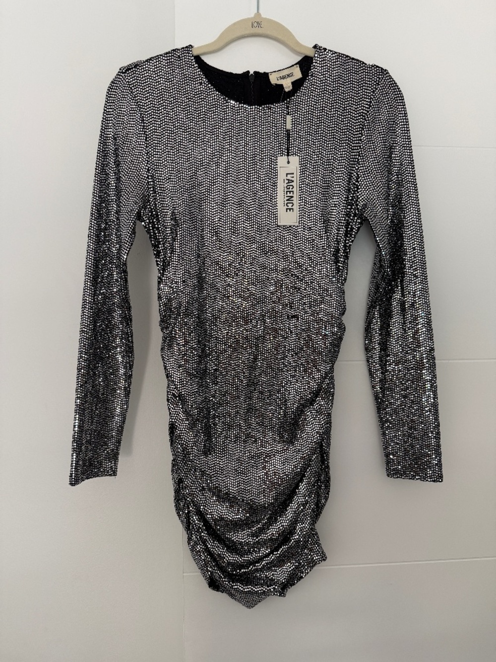 L'Agency Black Sequin Eveing Holiday Cocktail Mini Dress NWT Sz 4